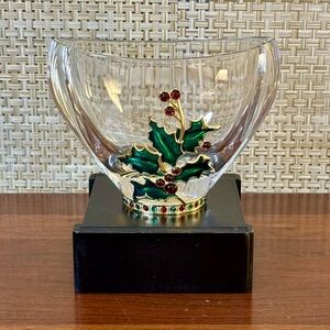 🎄VTG Fine Bohemian Lead Crystal Vase Jeweled Holly Teleflora Czech Republic